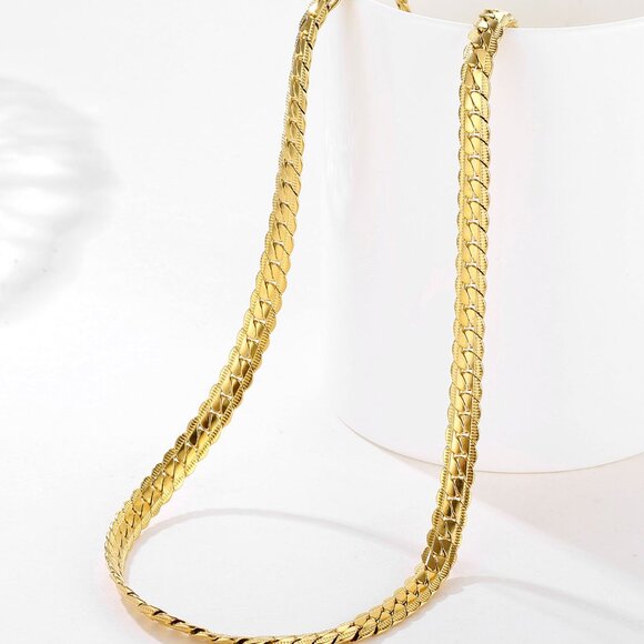 3/$35 Men's 18K Gold Plated Cuban Link Chain Necklace Thick Flat Curb Style - Picture 5 of 7